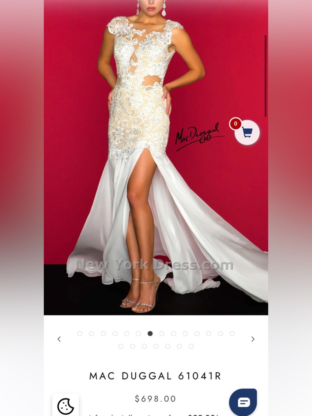 Mac Duggal White and Ivory Embellished High-Low Evening Gown prom dress
